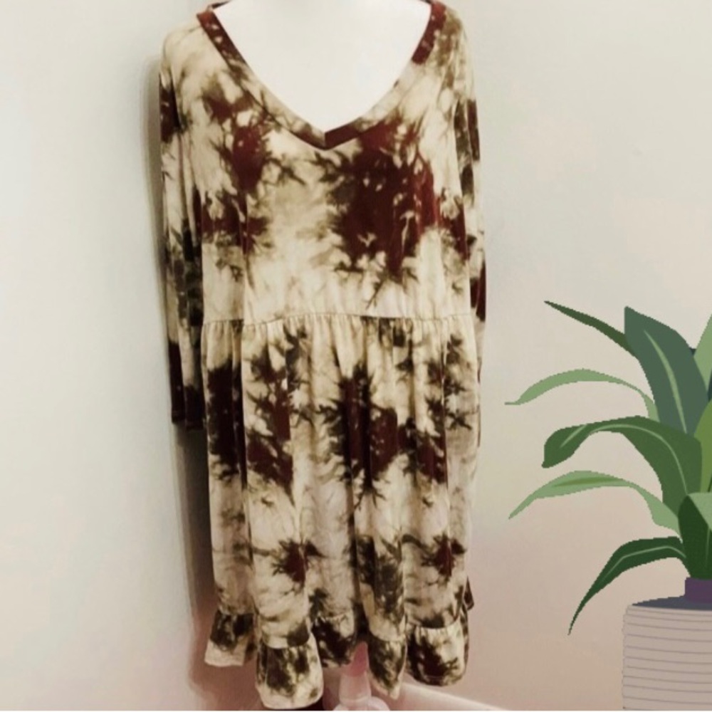 NWOT Glitzy Girlz Empire Waist Maroon + Sage Dress with Side Pockets Size XL